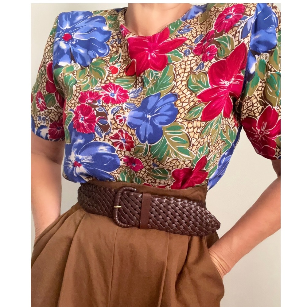 Vintage 100% Silk Psychedelic Print Summer Blouse
